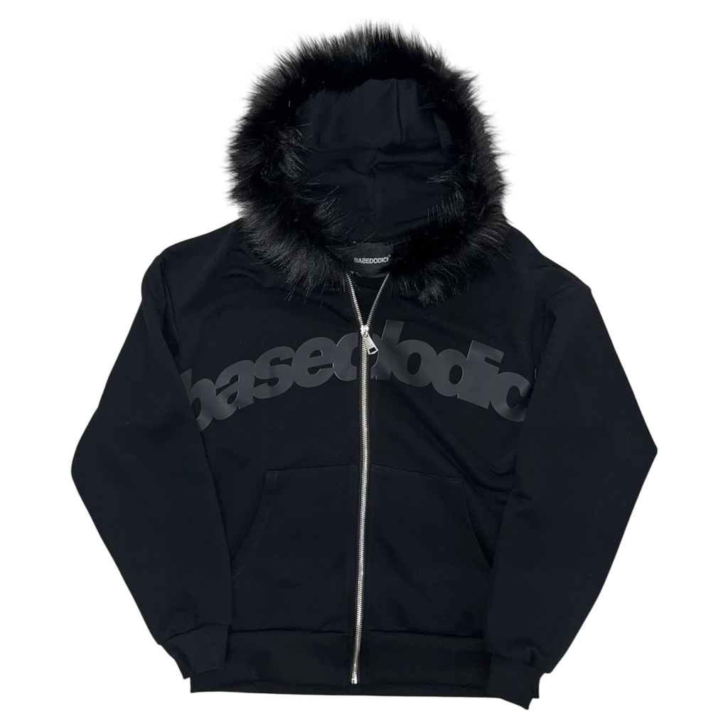 FUR HOOD ZIP HOODIE BLACK