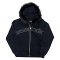 FUR HOOD ZIP HOODIE BLACK