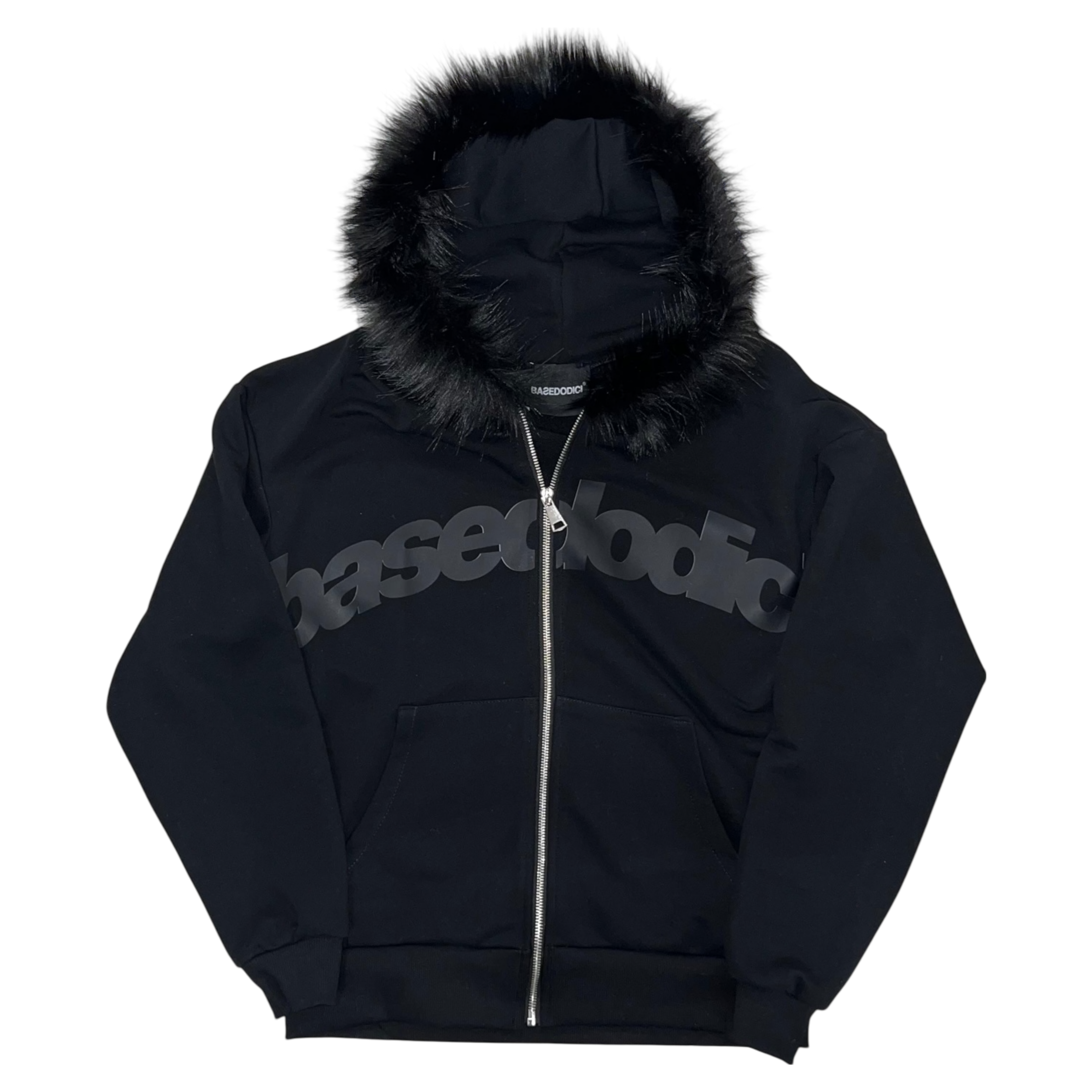 FUR HOOD ZIP HOODIE BLACK
