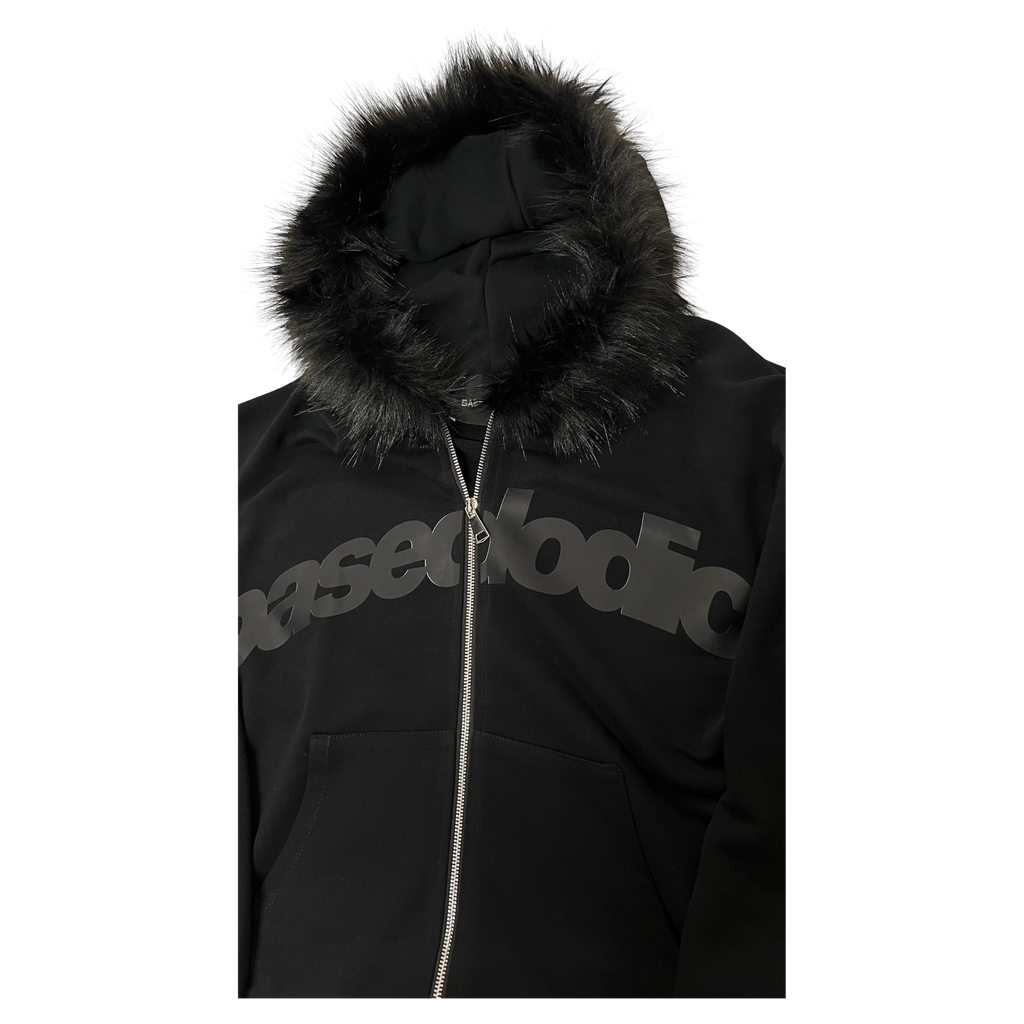 FUR HOOD ZIP HOODIE BLACK