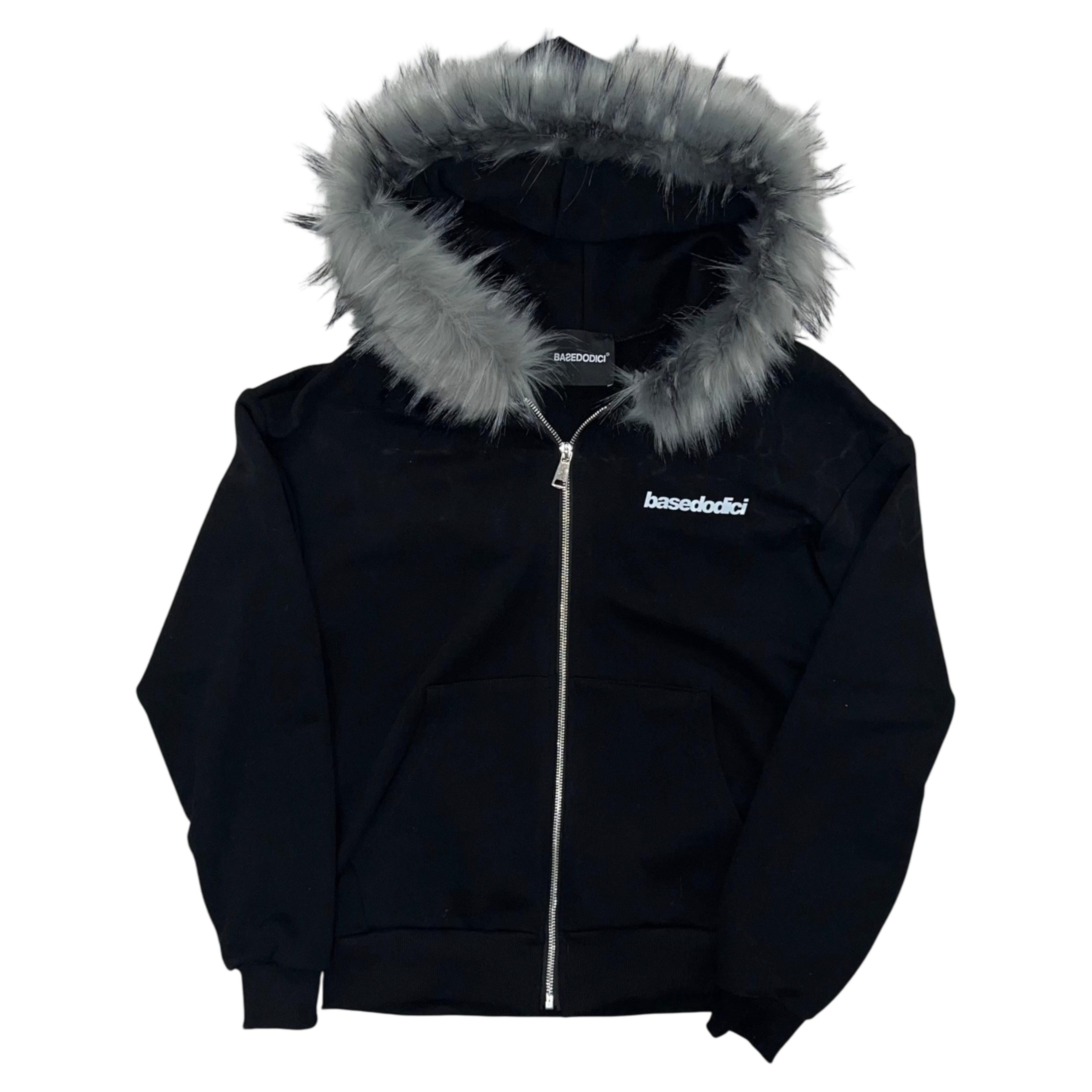 FUR HOOD ZIP HOODIE WHITE/BLACK